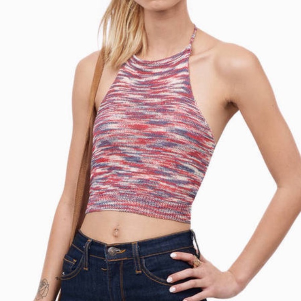 TOBI RED WHITE AND BLUE Sweater Halter Top